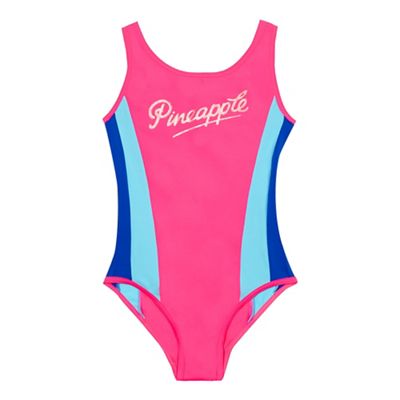 Girls' pink colour block swim suit